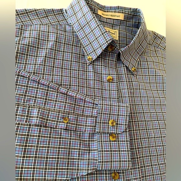 L.L. Bean Button Down Wrinkle-Free Oxford Shirt Neck 16 1/2” Plaid Large Tall - Picture 3 of 13